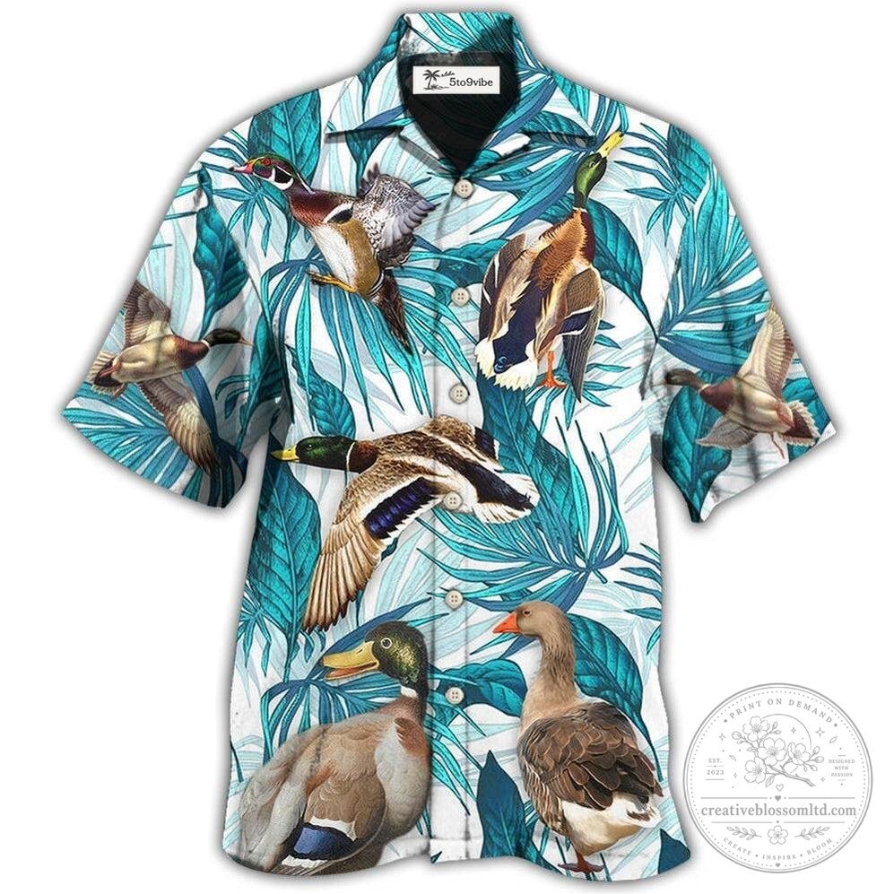 Mallard Duck and Tropical Leaf Pattern Hawaiian Shirt