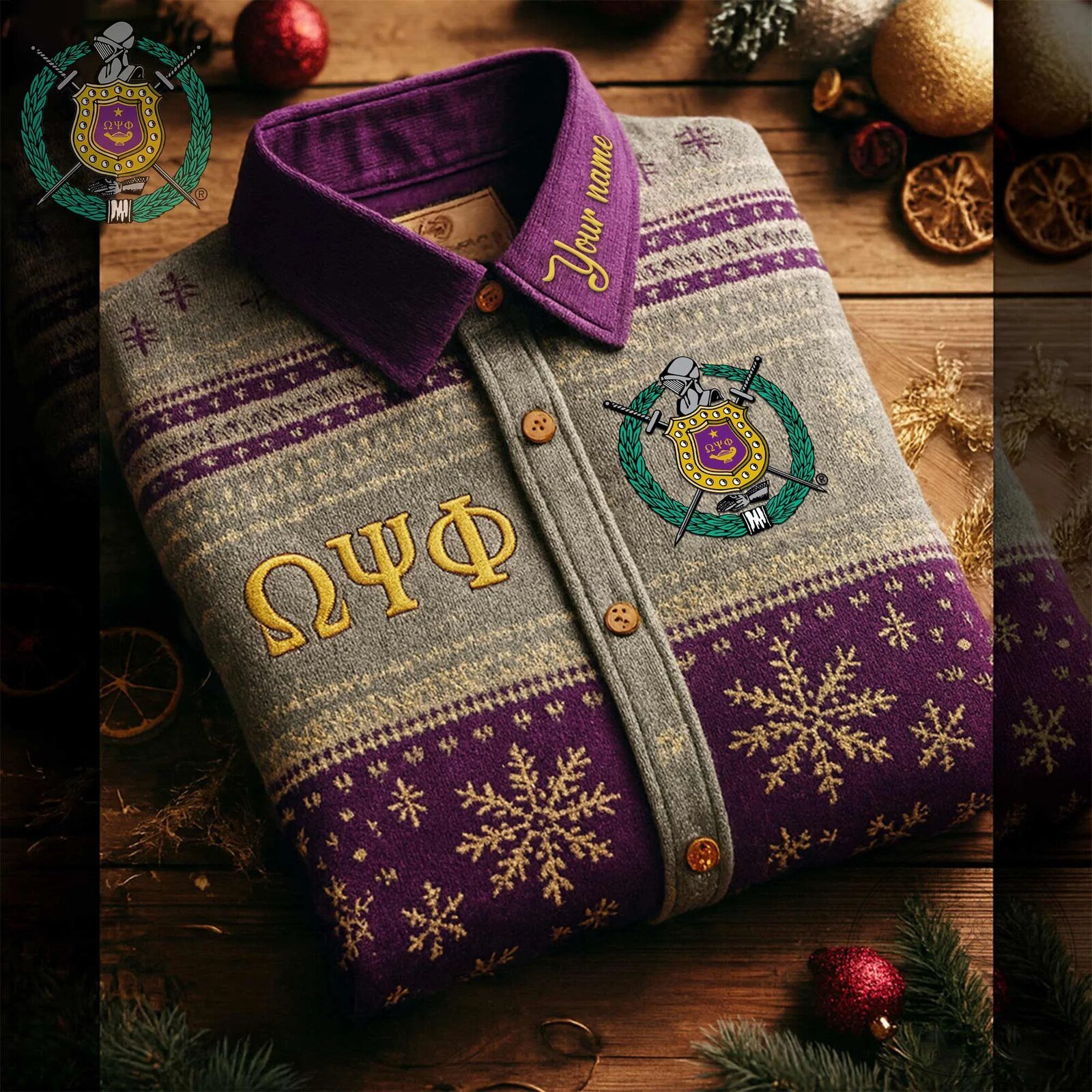 Omega Psi Phi Fraternity Ugly Christmas Sweater Style Long-Sleeve Shirt