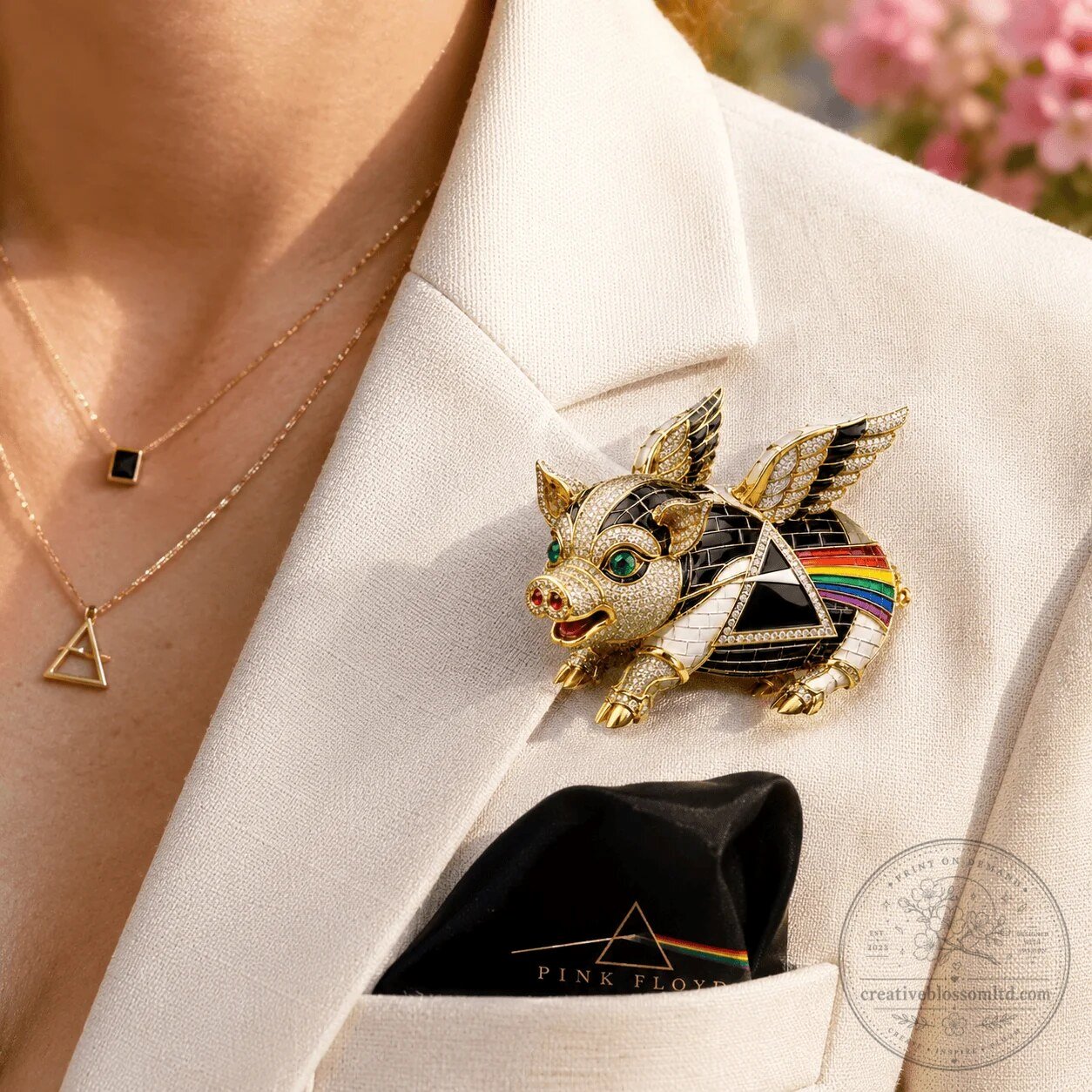 Pink Floyd Dark Side Of The Moon Flying Pig Brooch Pin 5 Pink Floyd Dark Side Of The Moon Flying Pig Brooch Pin
