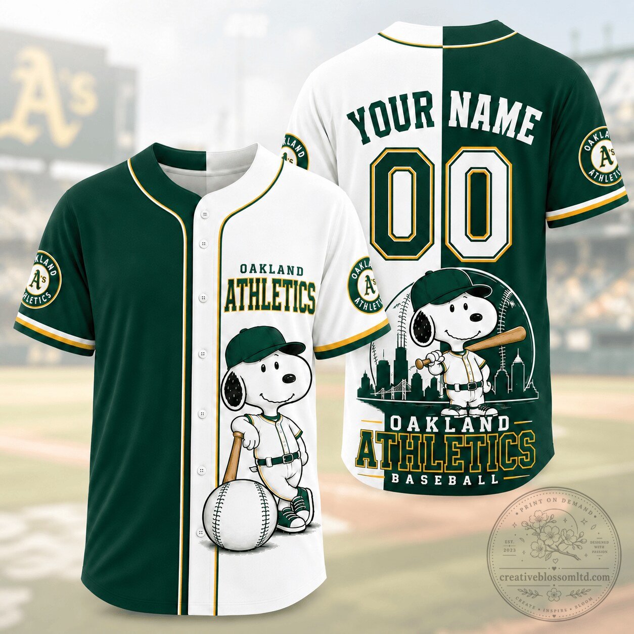 Oakland Athletics Snoopy Personalized Baseball Jersey for Major League Baseball Fans
