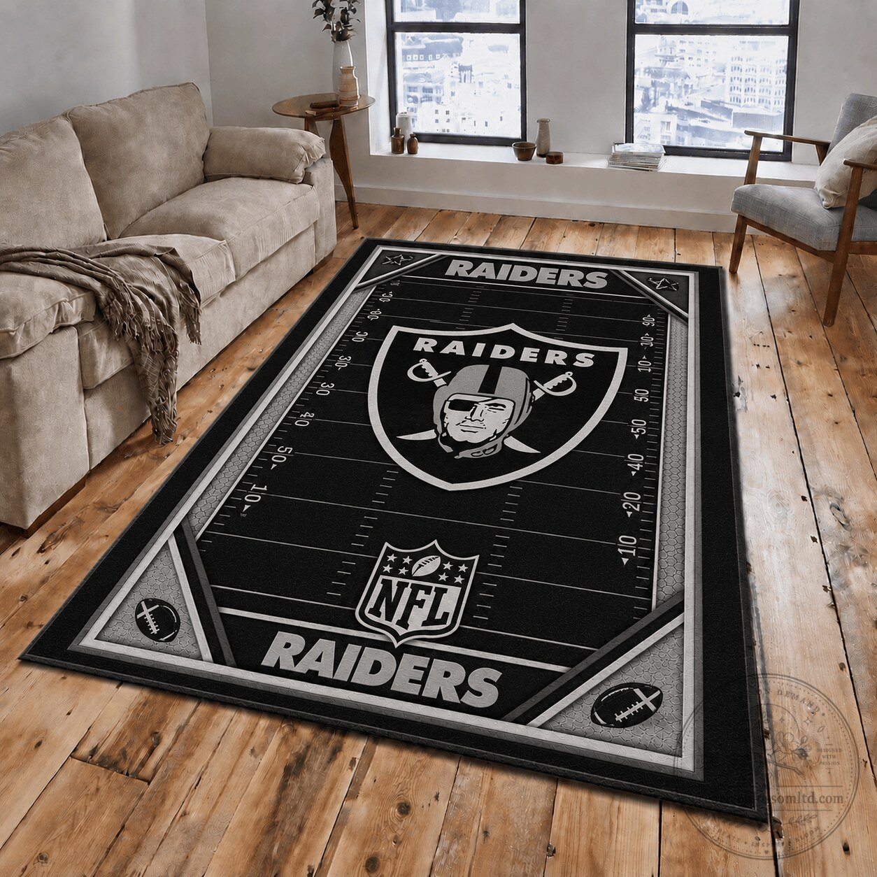 Las Vegas Raiders Football Field Area Rug Living Room Floor Decor