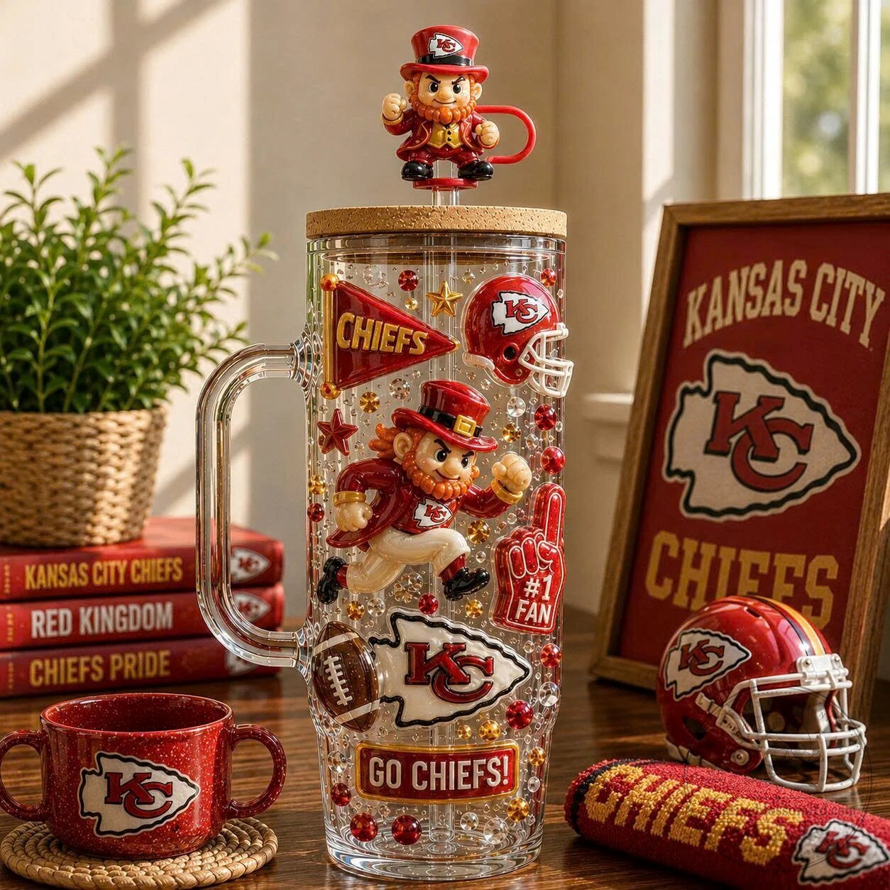 Kansas City Chiefs Football Team Tumbler With Handle And Straw