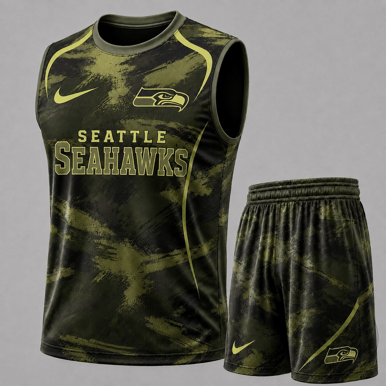 Seattle Seahawks | Premium NFL Army Camo Tank Top & Shorts Set TD 2 Seattle Seahawks | Premium NFL Army Camo Tank Top & Shorts Set TD