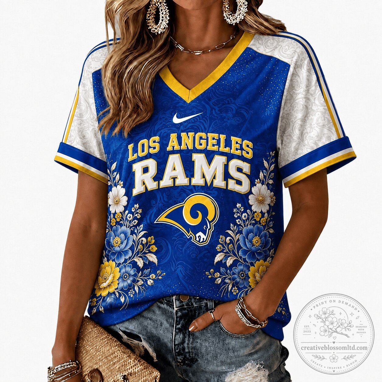 Los Angeles Rams | Premium NFL Vintage Floral V-Neck TD