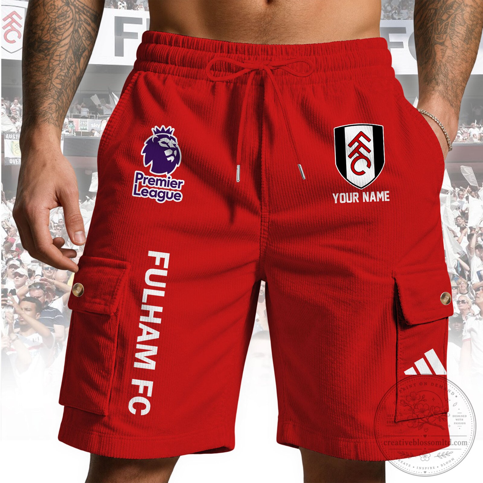 Fulham Football Club Premier League Red Cargo Shorts with Pockets 2 Fulham Football Club Premier League Red Cargo Shorts with Pockets