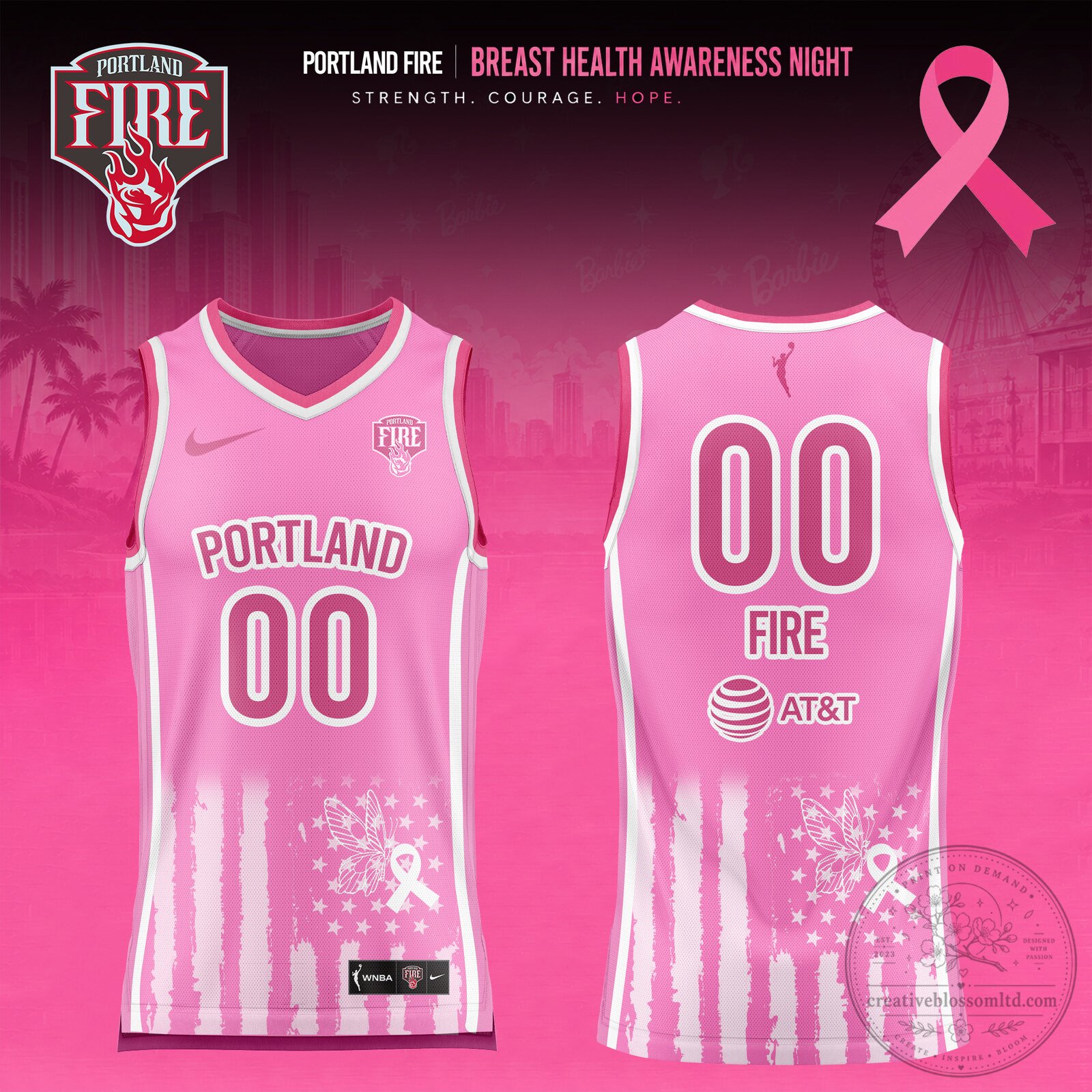 Portland Fire WNBA Breast Health Awareness Night Pink Basketball Jersey