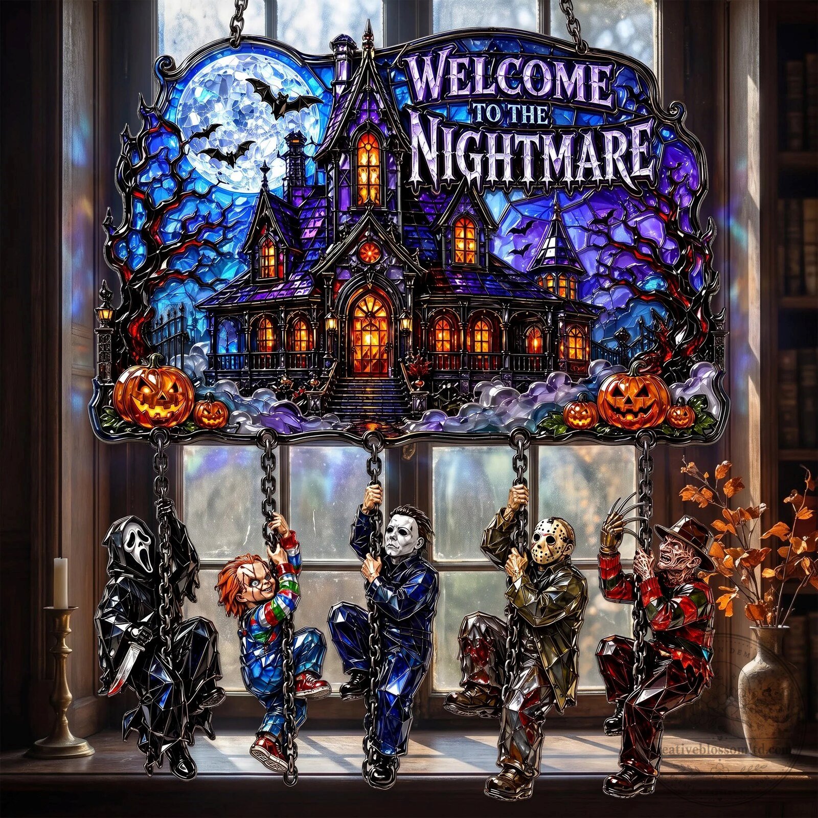 Horror Movie Villains Welcome To The Nightmare Halloween Suncatcher Ornament