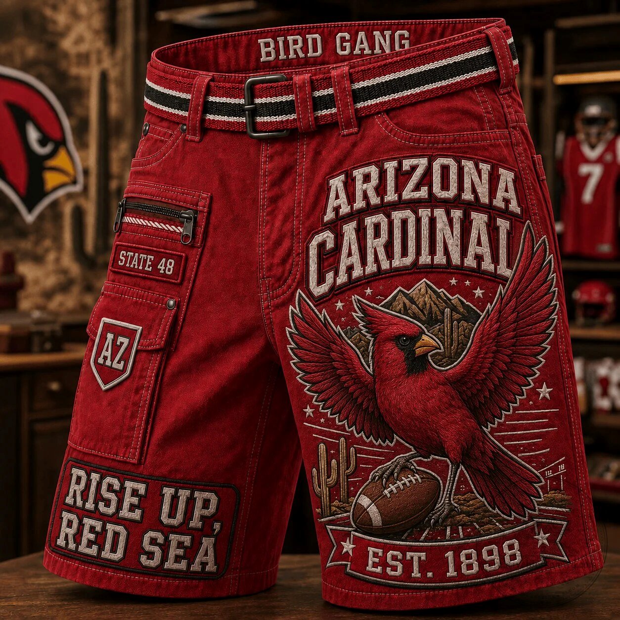 Arizona Cardinals Football Team Red Casual Shorts for Men, Women, and Youth