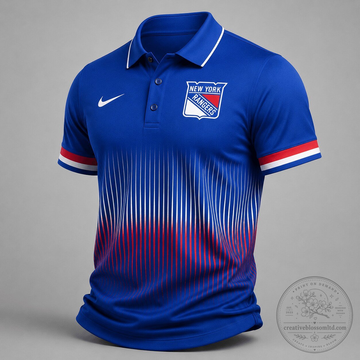 New York Rangers National Hockey League Gradient Pinstripe Performance Polo Shirt