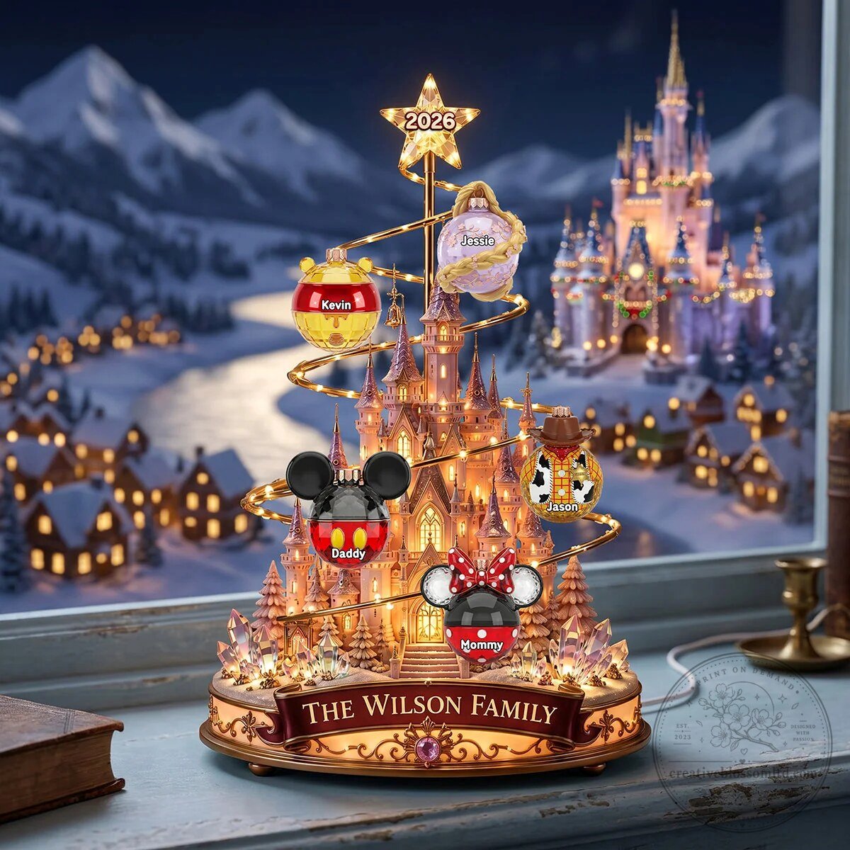 Personalized Disney Castle Christmas Tree Light Box with Family Name and Ornaments 9 Personalized Disney Castle Christmas Tree Light Box with Family Name and Ornaments