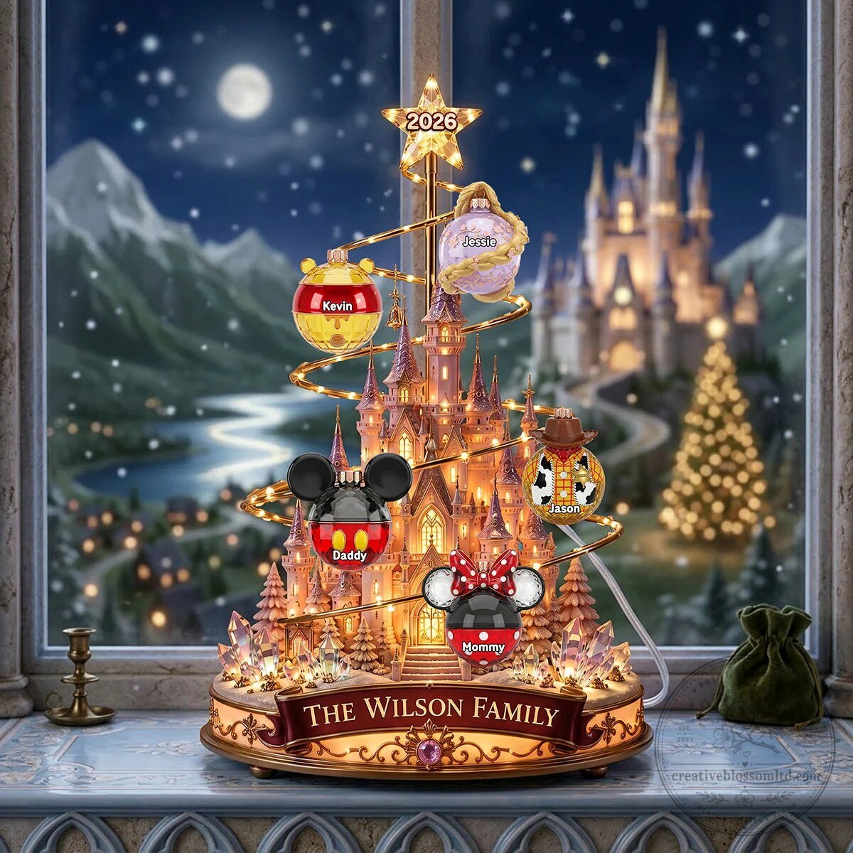 Personalized Disney Castle Christmas Tree Light Box with Family Name and Ornaments 10 Personalized Disney Castle Christmas Tree Light Box with Family Name and Ornaments
