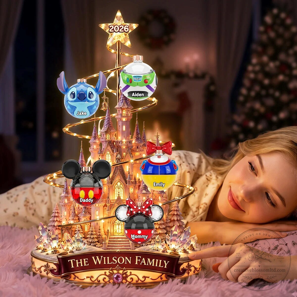 Personalized Disney Castle Christmas Tree Light Box with Family Name and Ornaments 11 Personalized Disney Castle Christmas Tree Light Box with Family Name and Ornaments
