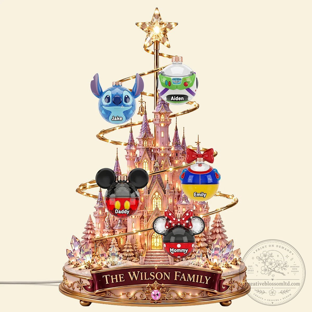 Personalized Disney Castle Christmas Tree Light Box with Family Name and Ornaments 12 Personalized Disney Castle Christmas Tree Light Box with Family Name and Ornaments