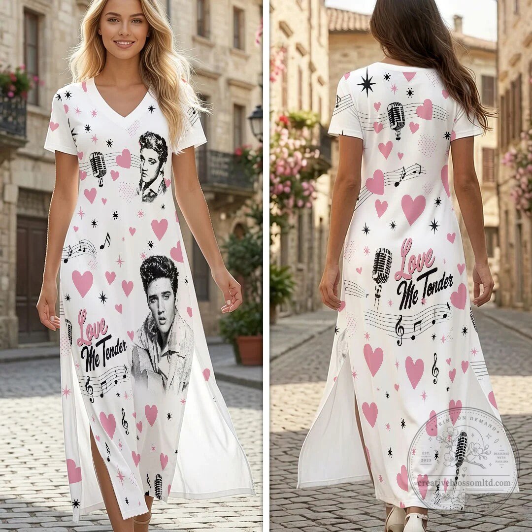 Elvis Presley Love Me Tender Hearts Music Notes Maxi Dress
