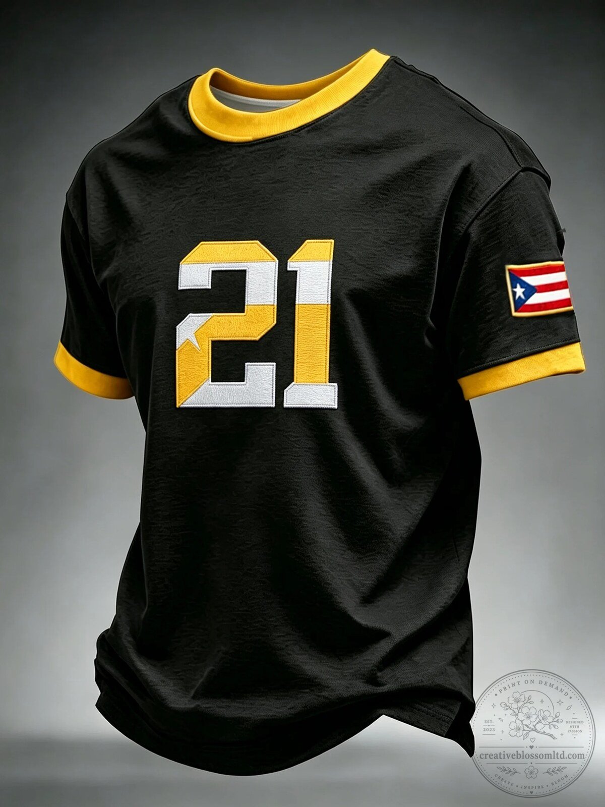 Puerto Rico Flag Baseball Number 21 White Short Sleeve T-Shirt 7 Puerto Rico Flag Baseball Number 21 White Short Sleeve T-Shirt