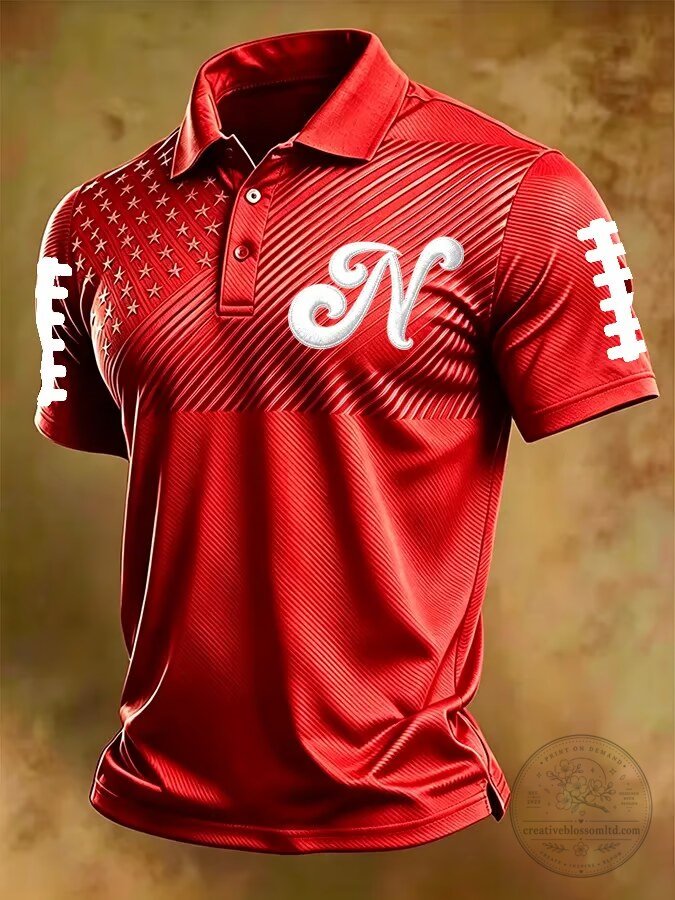 Red American Football Fan Memorial Print Polo Shirt