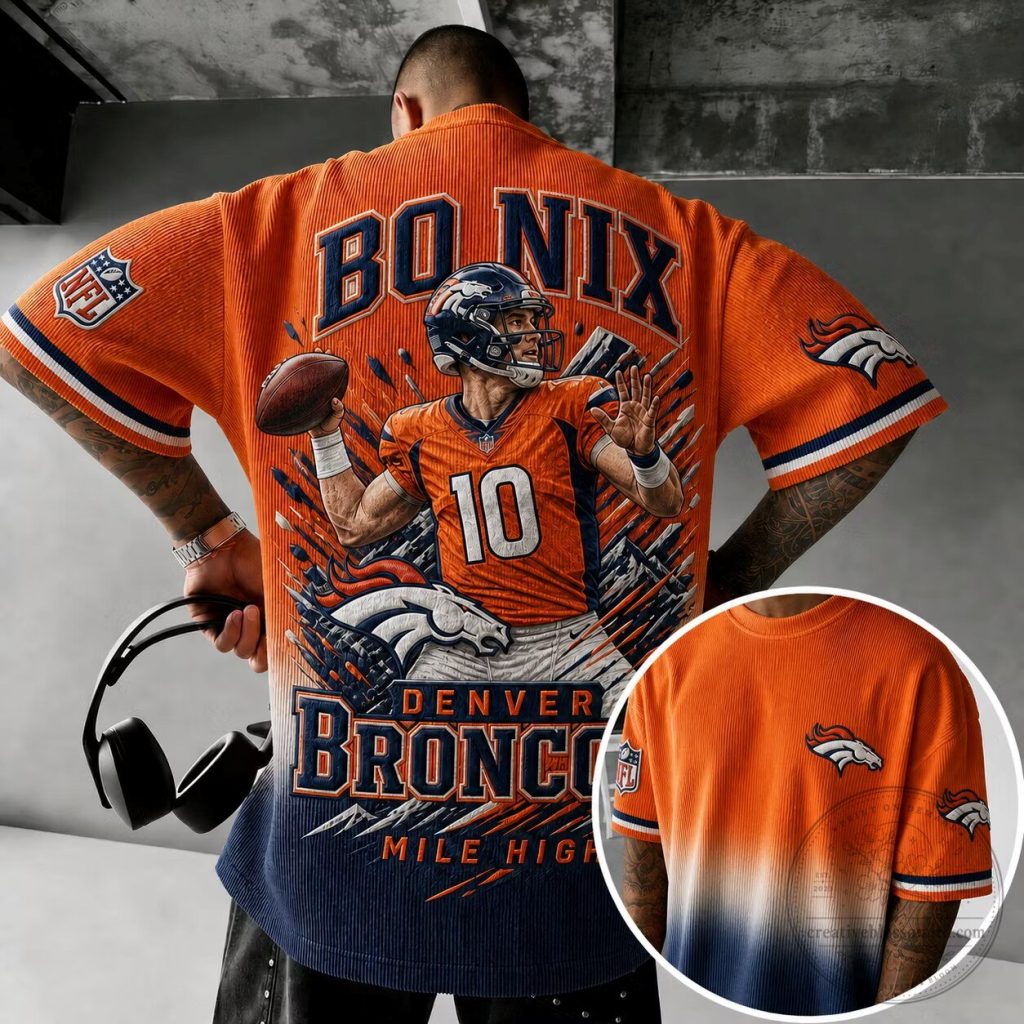 Bo Nix Denver Broncos NFL Football Player Orange Corduroy T-Shirt