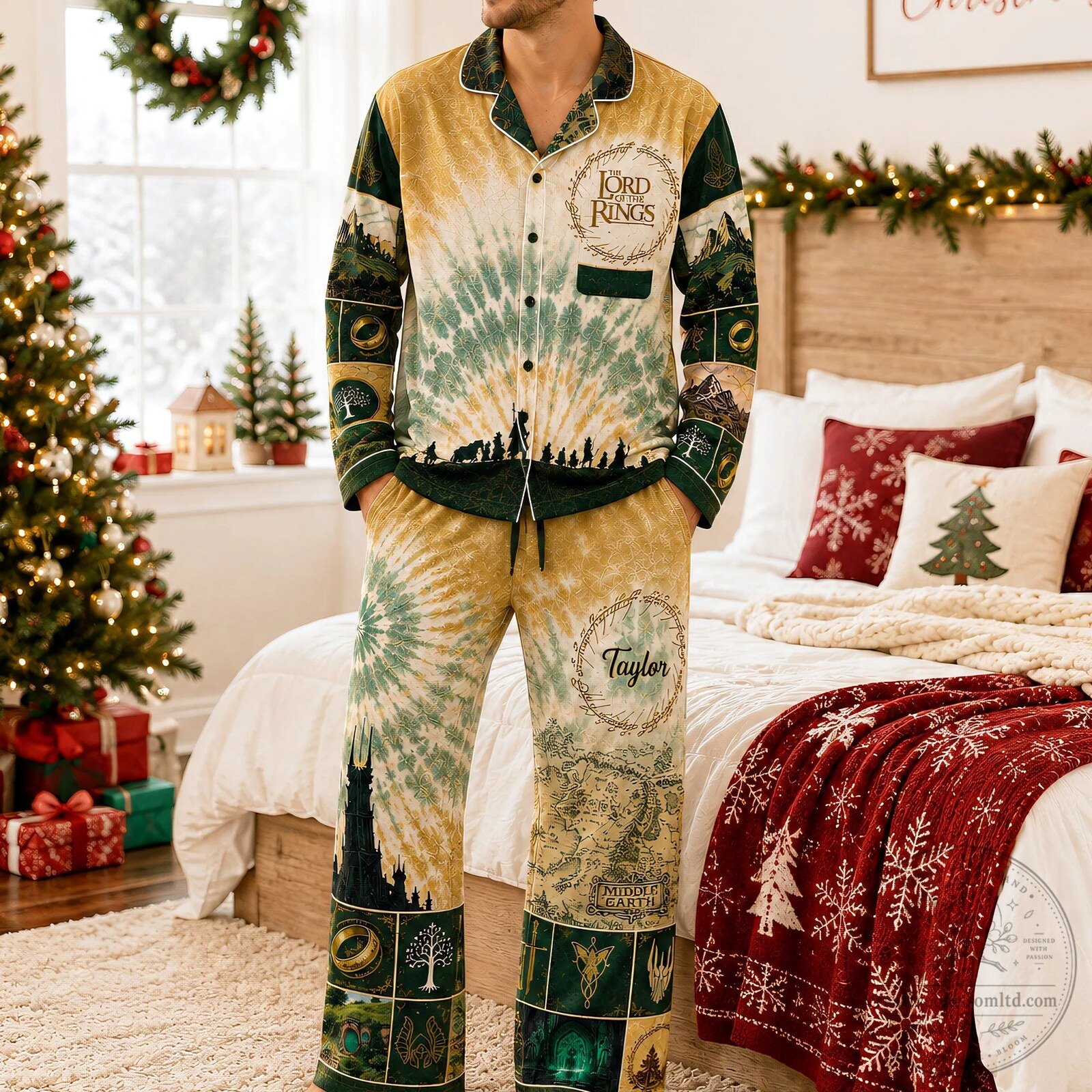 Lord of the Rings Middle Earth Map Tie Dye Matching Couple Pajamas Set 12 Lord of the Rings Middle Earth Map Tie Dye Matching Couple Pajamas Set