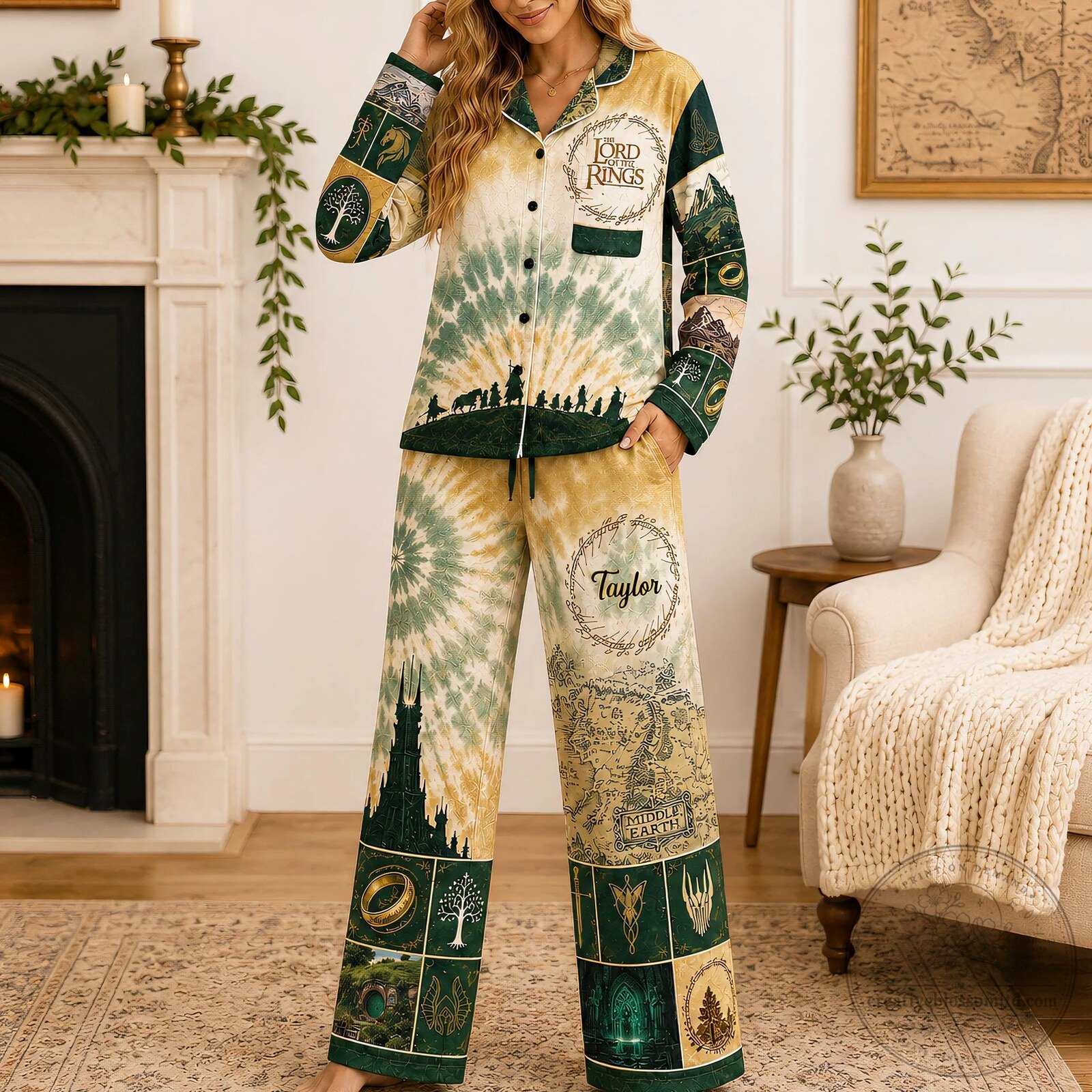 Lord of the Rings Middle Earth Map Tie Dye Matching Couple Pajamas Set 13 Lord of the Rings Middle Earth Map Tie Dye Matching Couple Pajamas Set