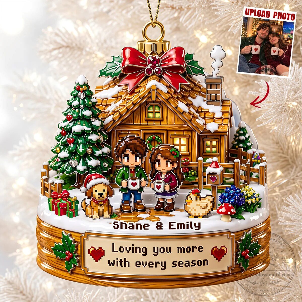 Stardew Valley Pixel Farm Couple Personalized Christmas Tree Ornament