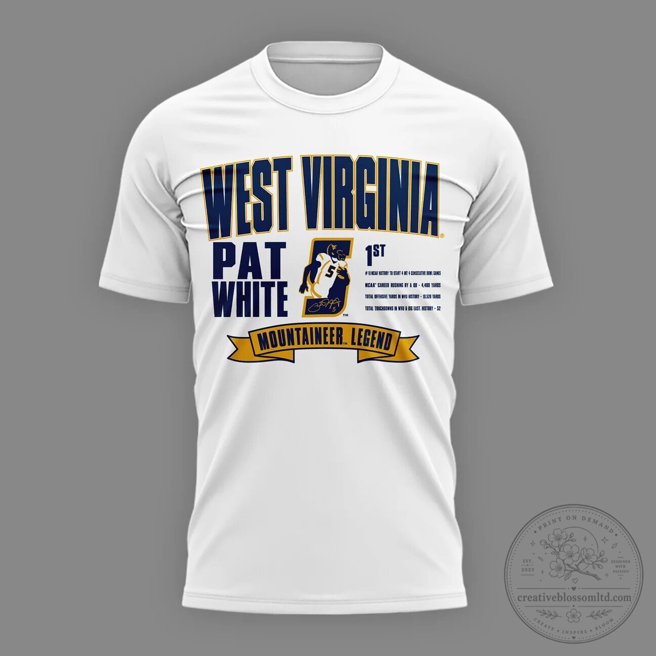 Pat White West Virginia Mountaineers Football Legend T-Shirt 8 Pat White West Virginia Mountaineers Football Legend T-Shirt