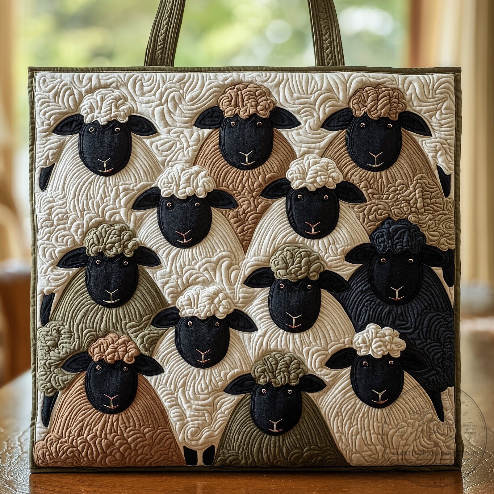 Cute Sheep Quilted Tote Bag, Farm Animal Themed Shoulder Bag