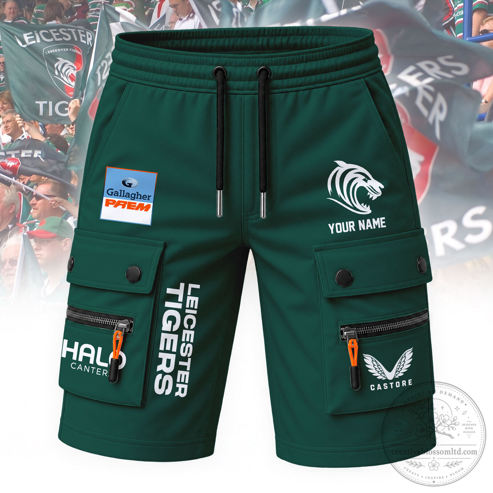 Leicester Tigers Rugby Football Club Green Cargo Shorts