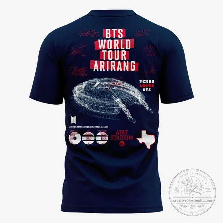 Navy T-Shirt for BTS Arirang World Tour at AT&T Stadium, Texas Loves BTS 9 Navy T-Shirt for BTS Arirang World Tour at AT&T Stadium, Texas Loves BTS