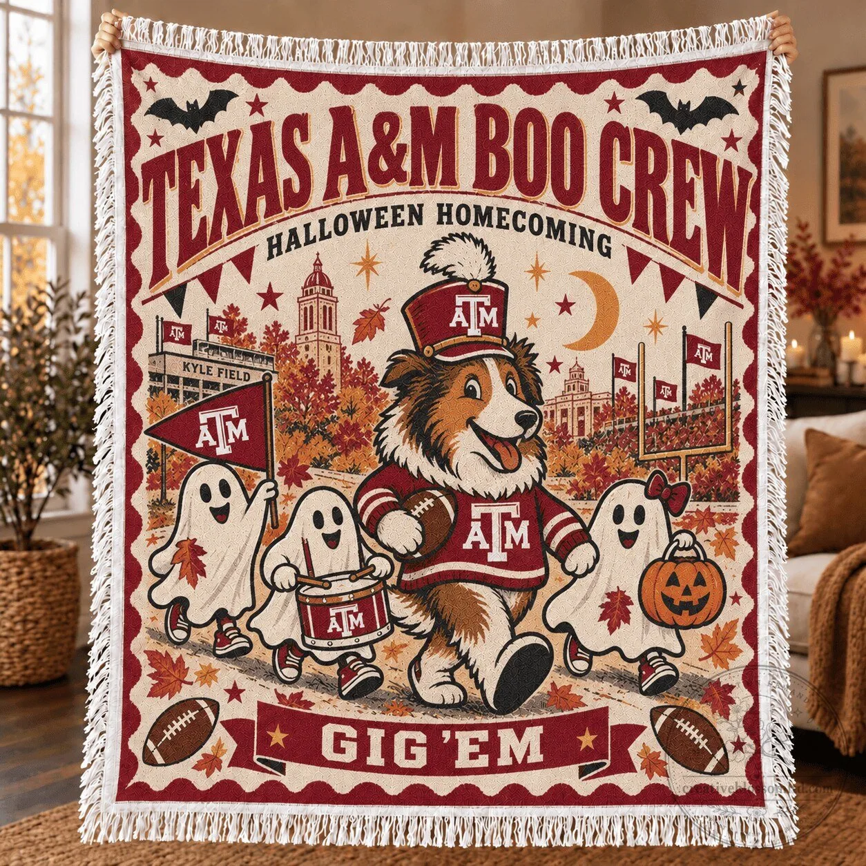 Texas A&M Aggies Halloween Homecoming Boo Crew Gig Em Blanket