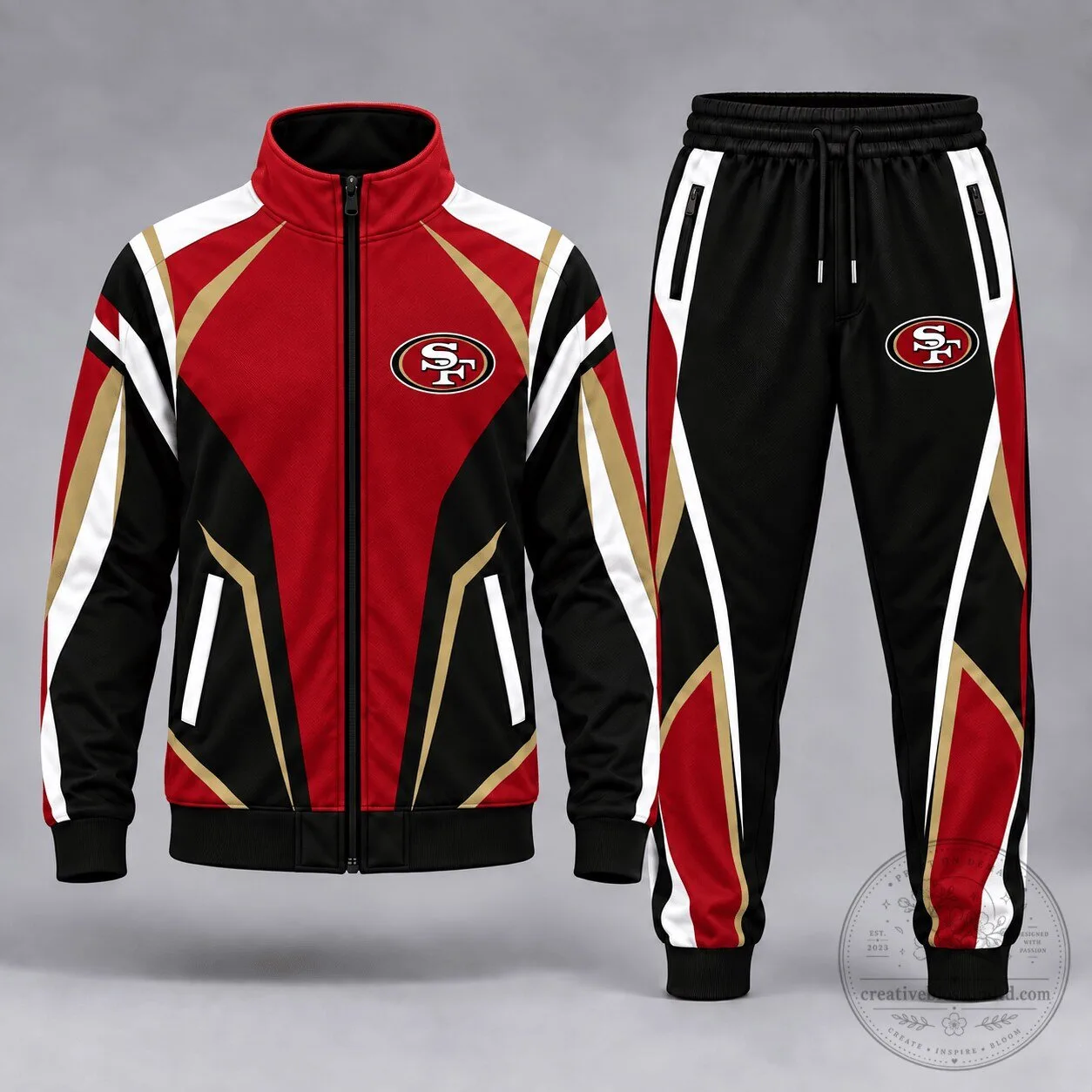 San Francisco 49ers Red Black Gold Full Zip Tracksuit Jacket and Pants Set