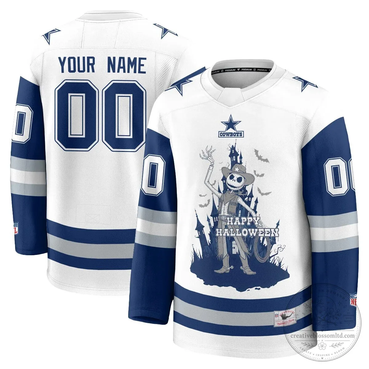 Dallas Cowboys Jack Skellington Happy Halloween Custom Hockey Jersey