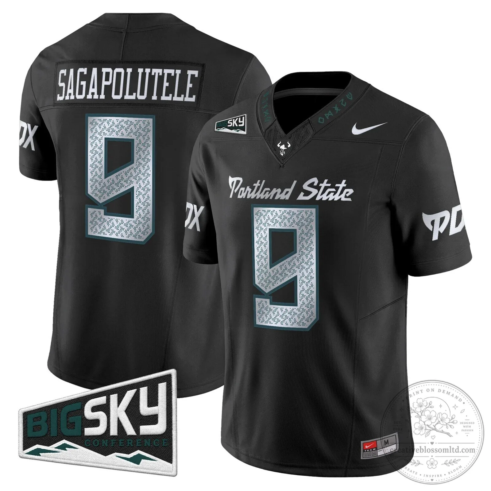 Portland State Vikings Sagapolutele Number 9 Black Football Jersey