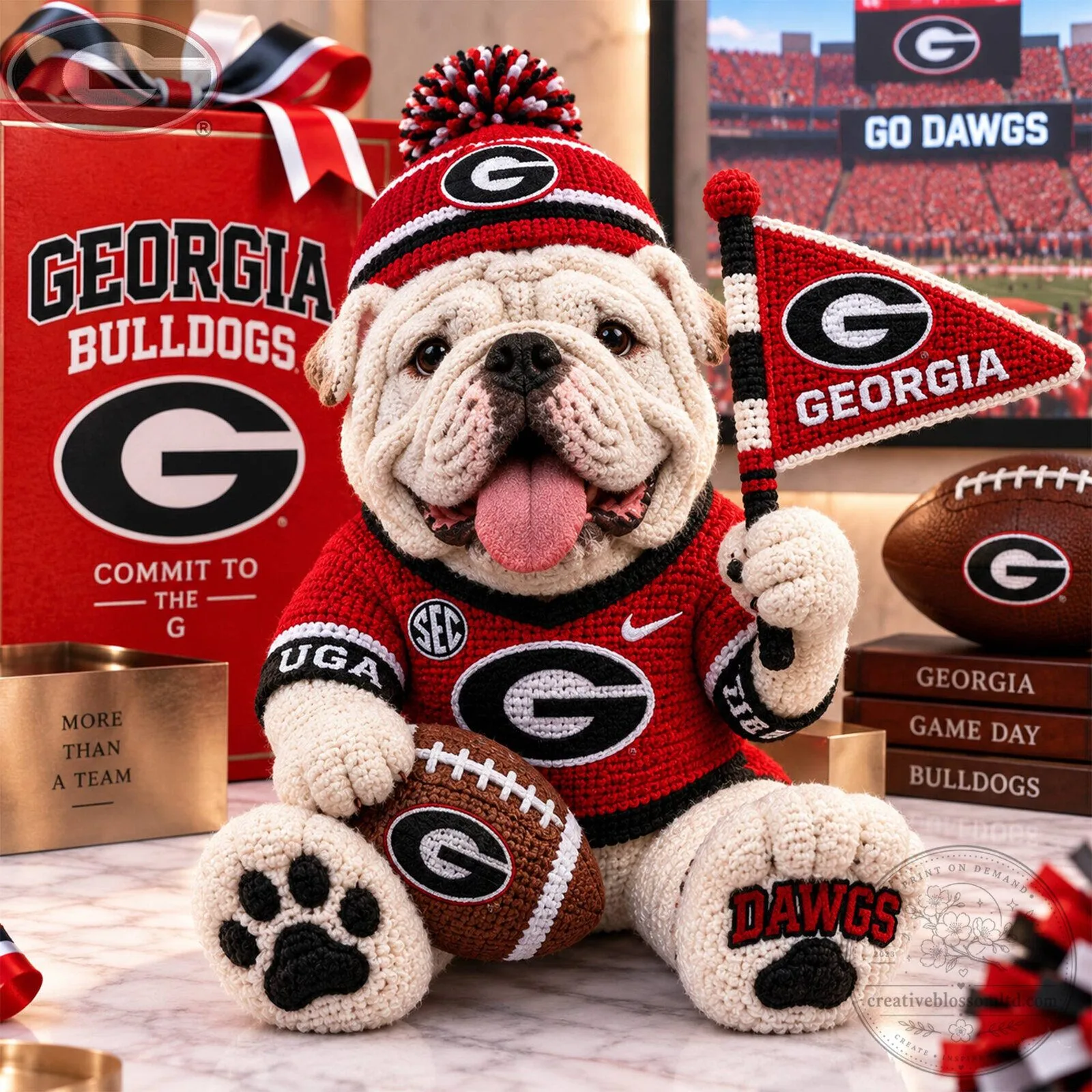 Georgia Bulldogs Mascot Plush Toy with Beanie and Football