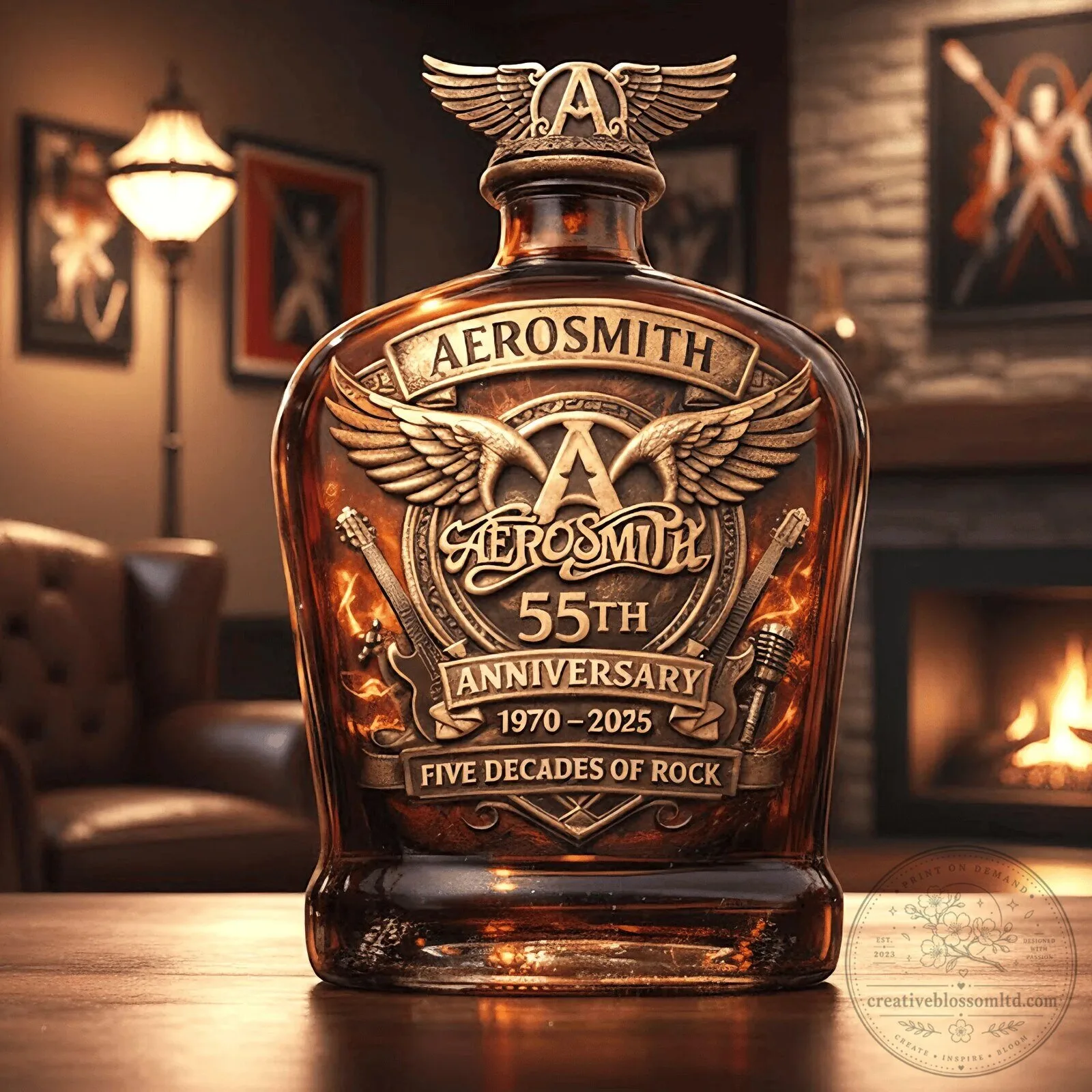 Aerosmith 55th Anniversary Five Decades of Rock Commemorative Whiskey Bottle