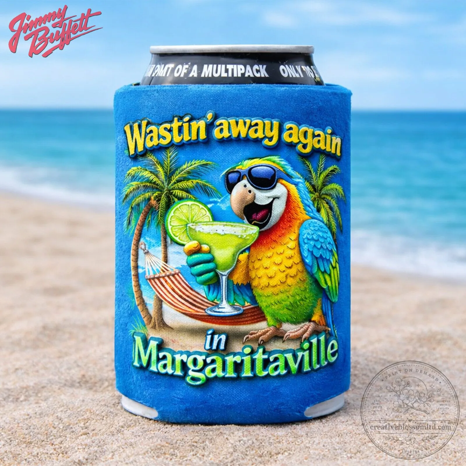 Jimmy Buffett Wastin' Away Again In Margaritaville Parrot Can Cooler