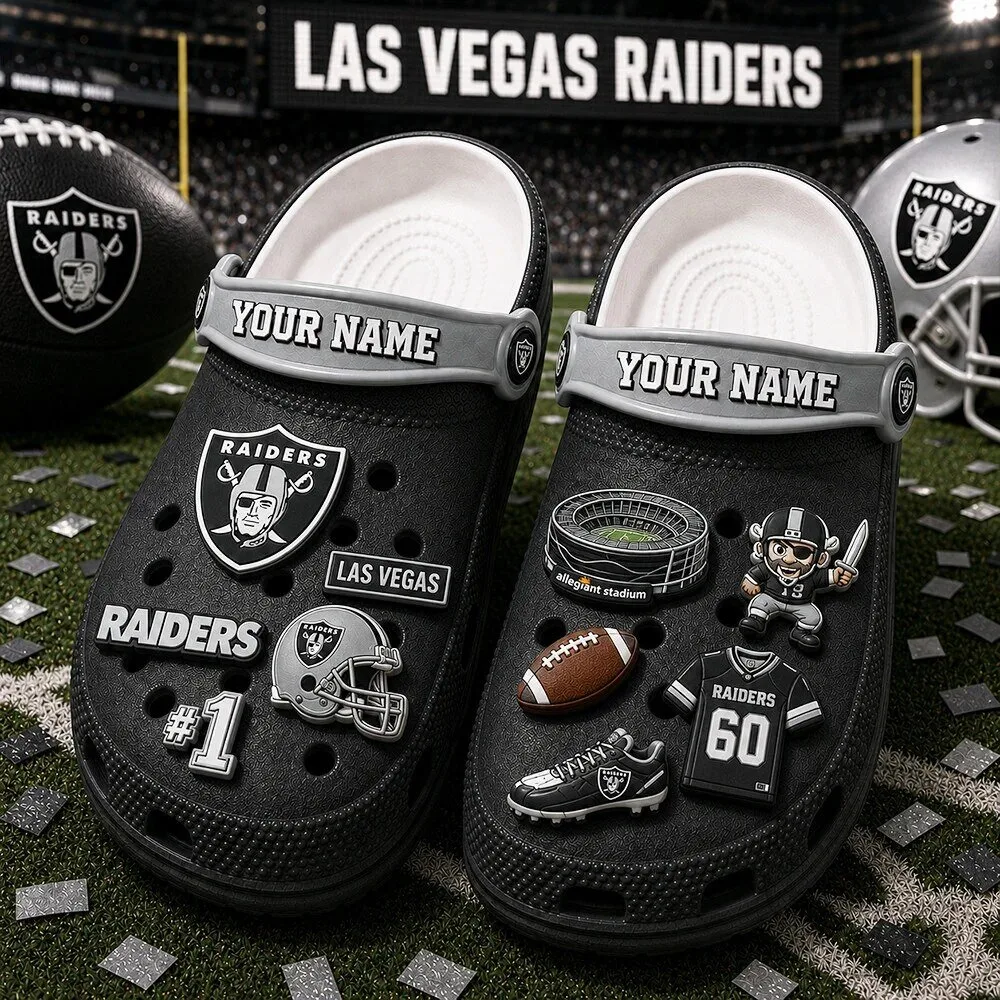 Las Vegas Raiders NFL Team Logo Custom Name Crocs Clogs Shoes