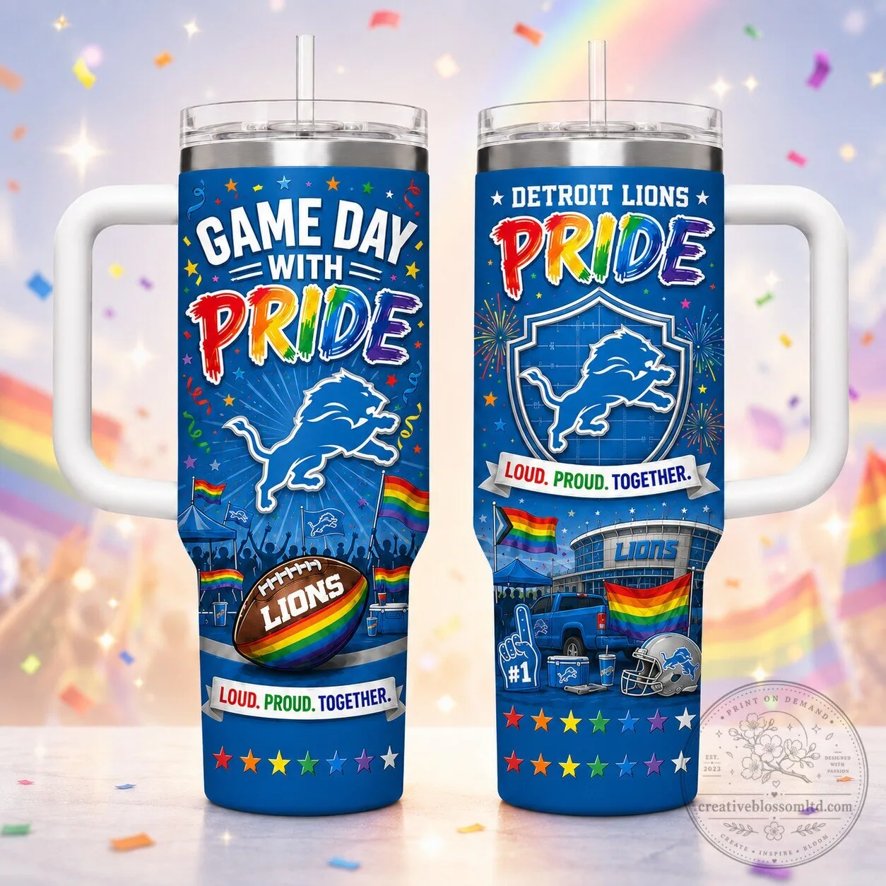 Detroit Lions Pride Game Day Stainless Steel Tumbler with Handle
