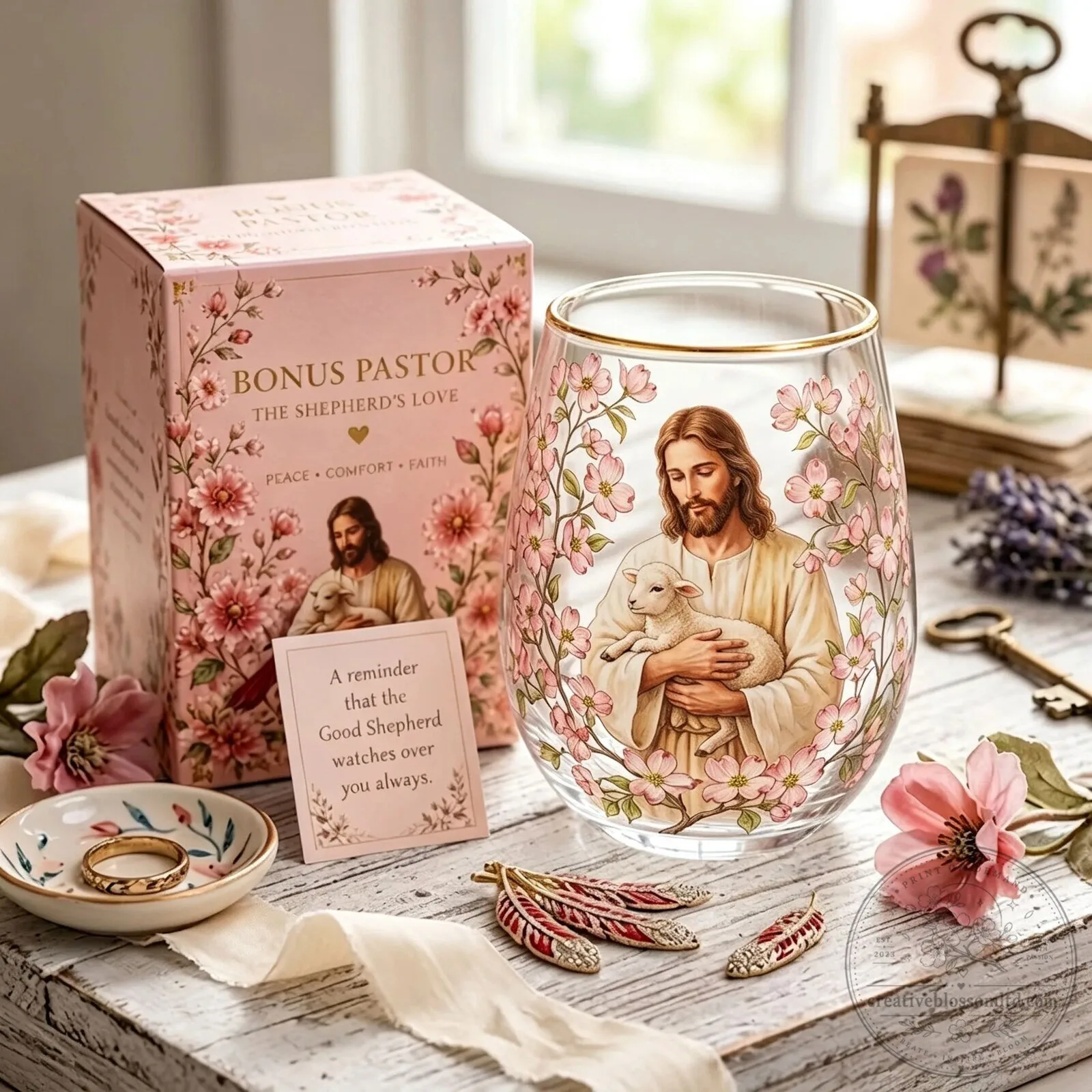 Jesus The Good Shepherd Religious Stemless Wine Glass
