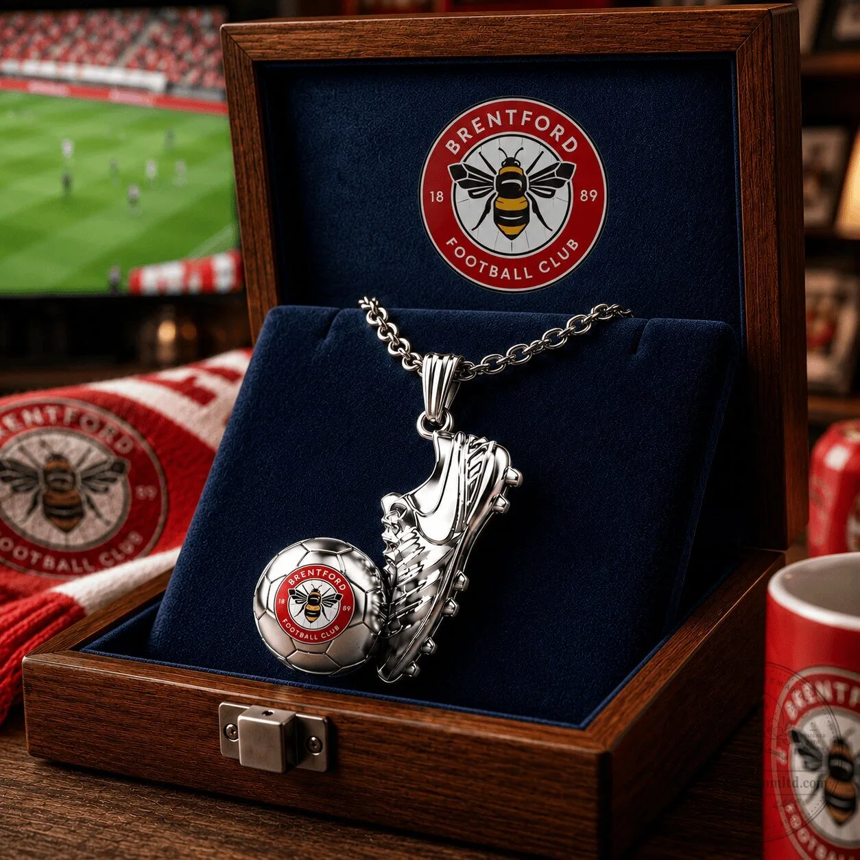 Brentford Football Club Soccer Ball and Cleat Pendant Necklace