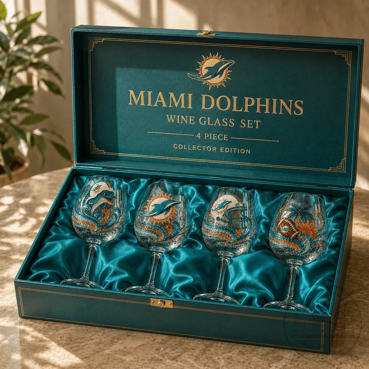 Collector Edition Wine Glass Set for Miami Dolphins NFL Football Team