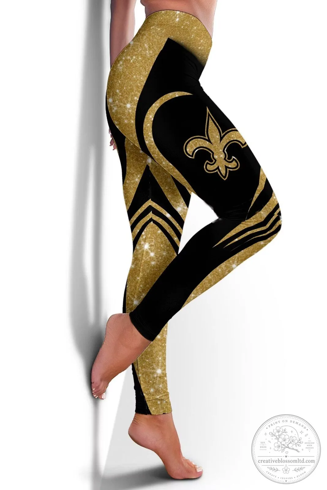New Orleans Saints Gold Fleur De Lis Sparkle Pattern Leggings