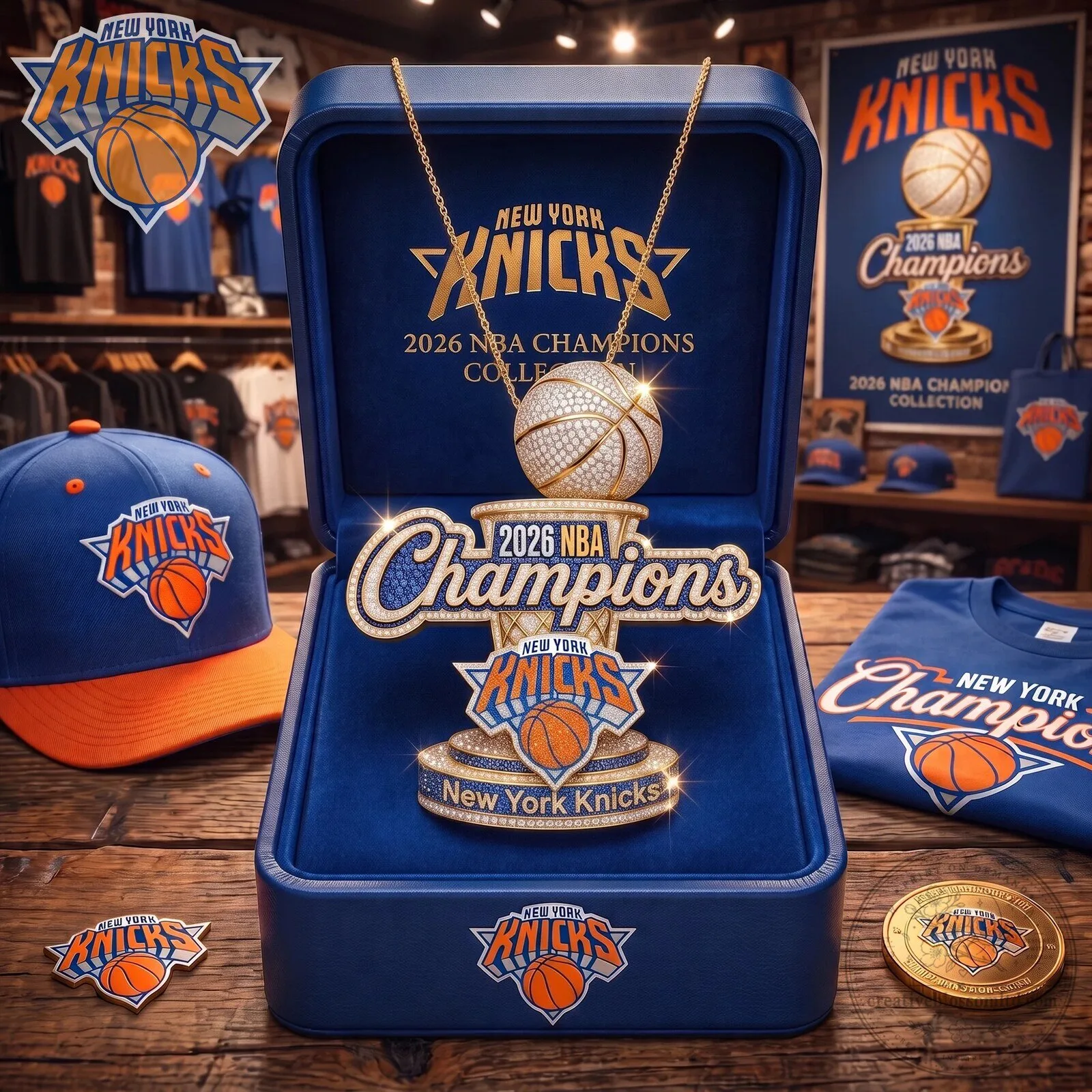 New York Knicks 2026 NBA Champions Gold Plated Pendant Necklace