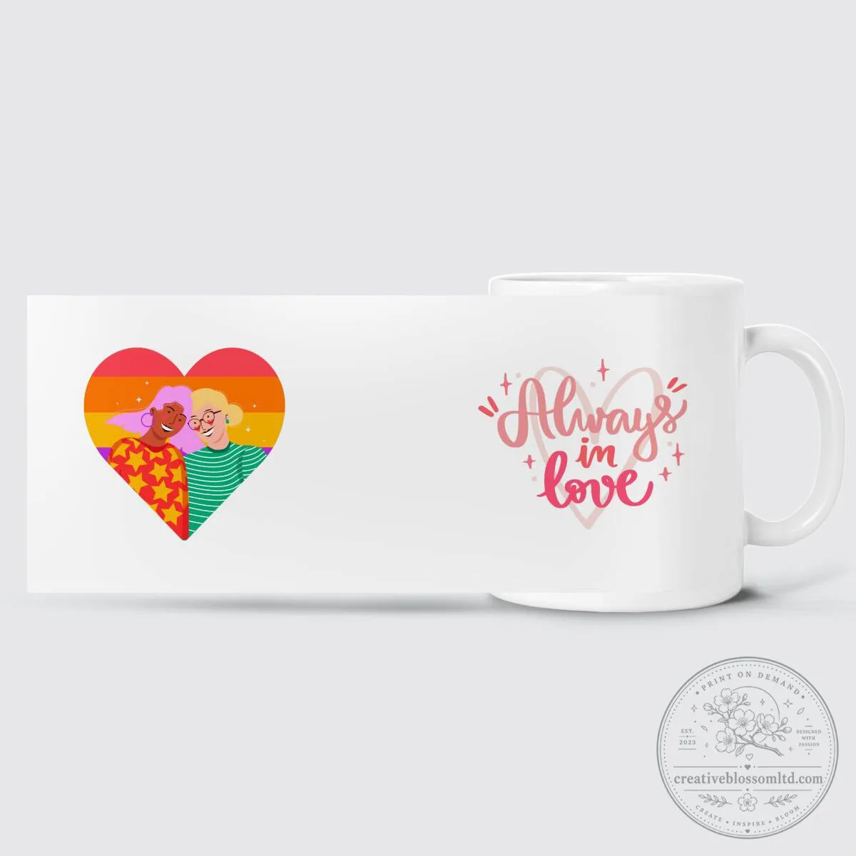 Always In Love Rainbow Heart Lesbian Couple White Coffee Mug