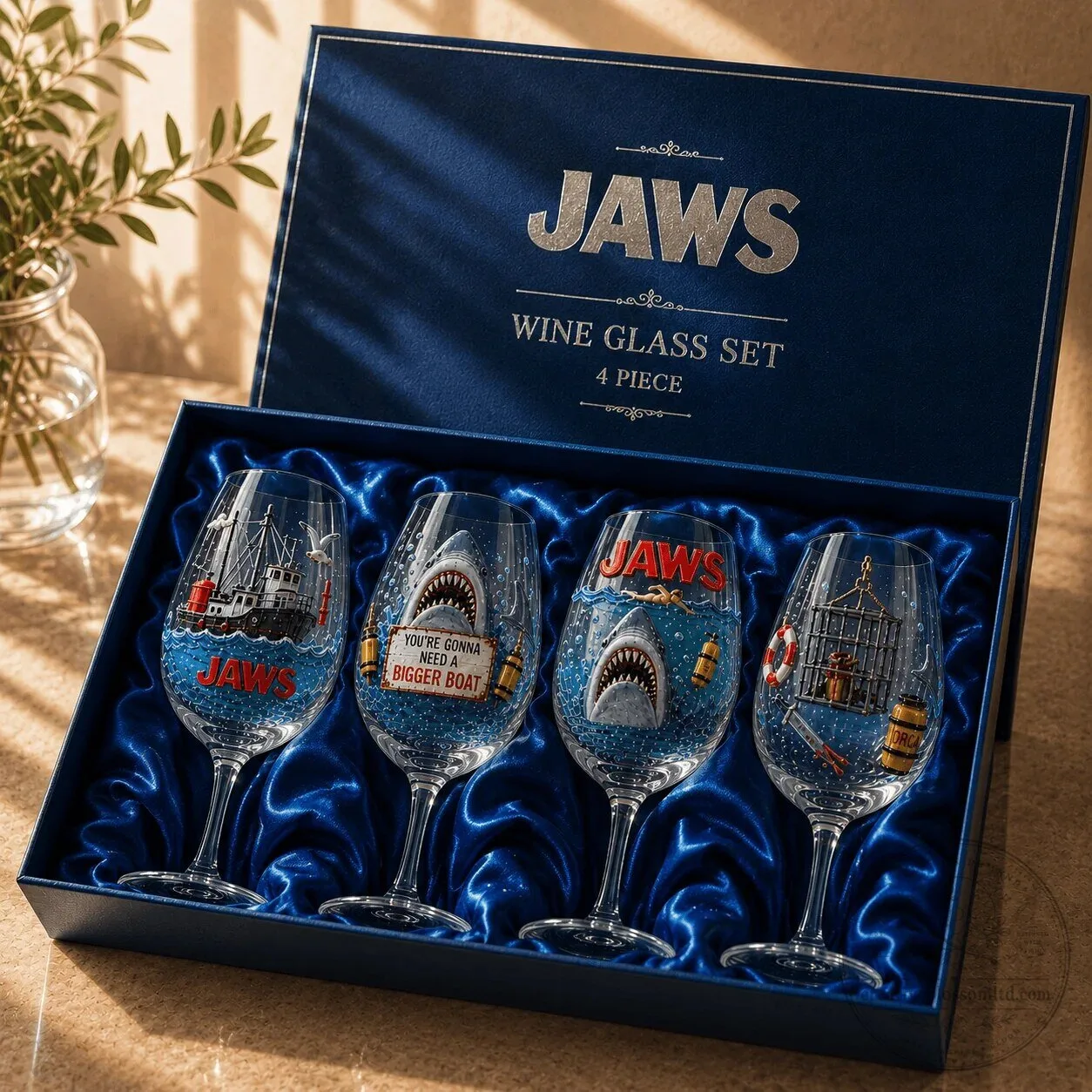Jaws Movie Poster Inspired Wine Glass Set - You're Gonna Need a Bigger Boat
