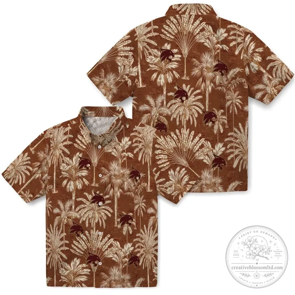 Texas State Bobcats Palm Tree Pattern Hawaiian Shirt