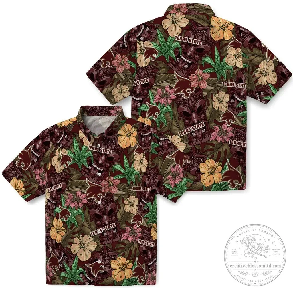 Texas State Bobcats Tropical Floral Hawaiian Shirt