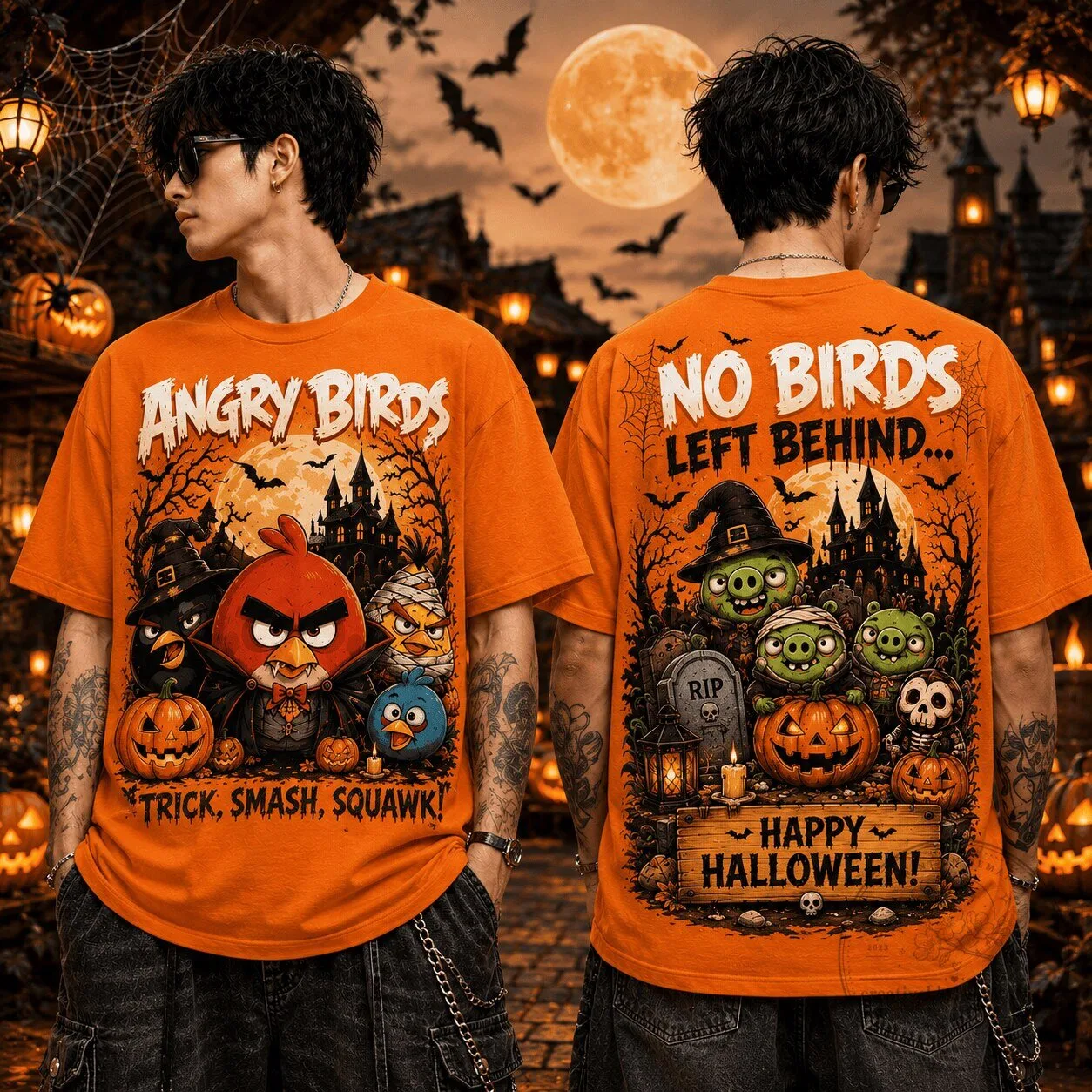 Angry Birds Halloween Trick Smash Squawk Spooky Orange T-Shirt