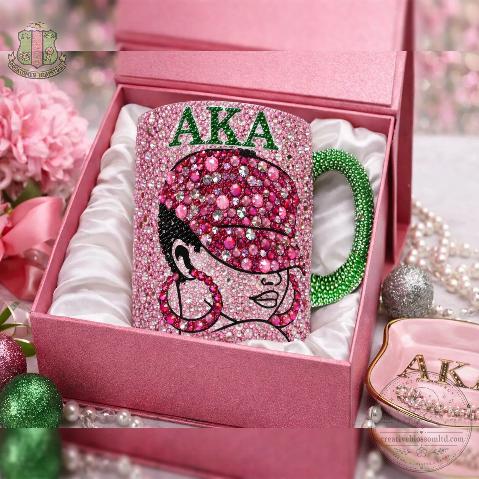 Alpha Kappa Alpha Sorority Pink Rhinestone Bling Coffee Mug