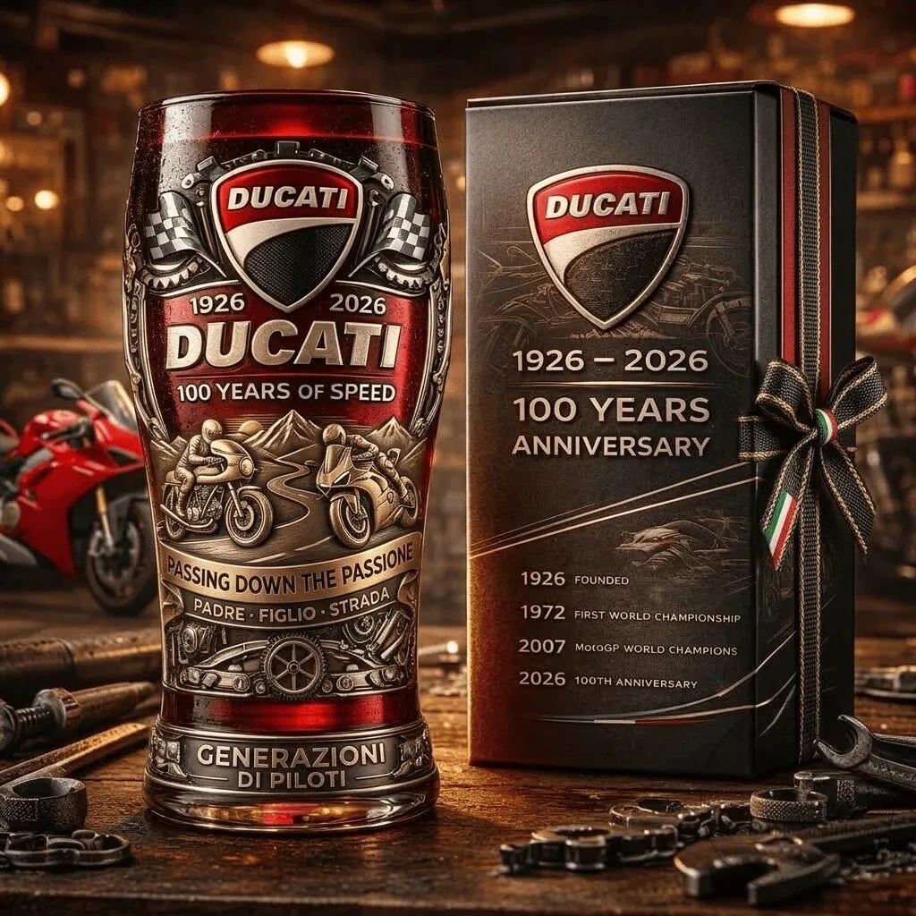 Ducati 100 Years of Speed 1926-2026 Anniversary Commemorative Drinking Glass