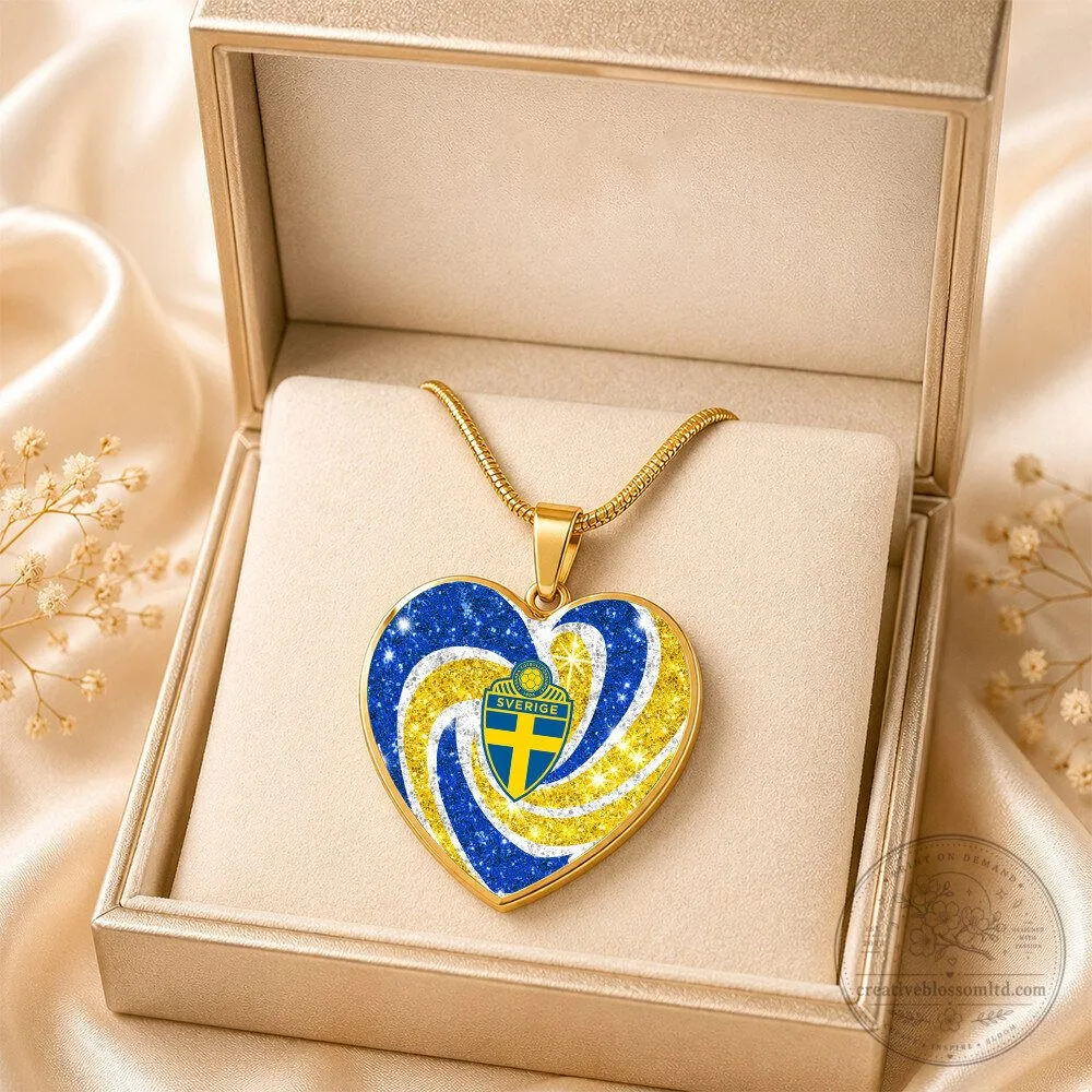 Sweden Flag Heart Pendant Necklace for Women, Swedish National Team Jewelry Gift